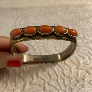 Lucky Brand Faux Coral Antique Brass Square Bracelet